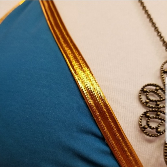 High Waist Bikini Teal & Gold Tribal Aztec Boho - Picture 6 of 7